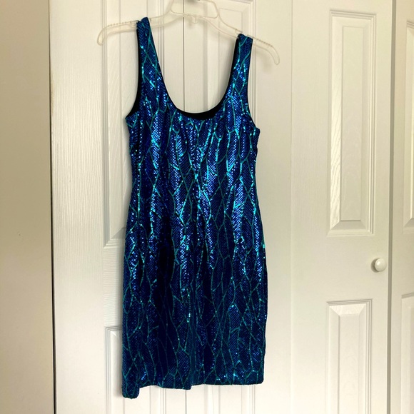 Blue Aqua Sequin Dress - Picture 1 of 4